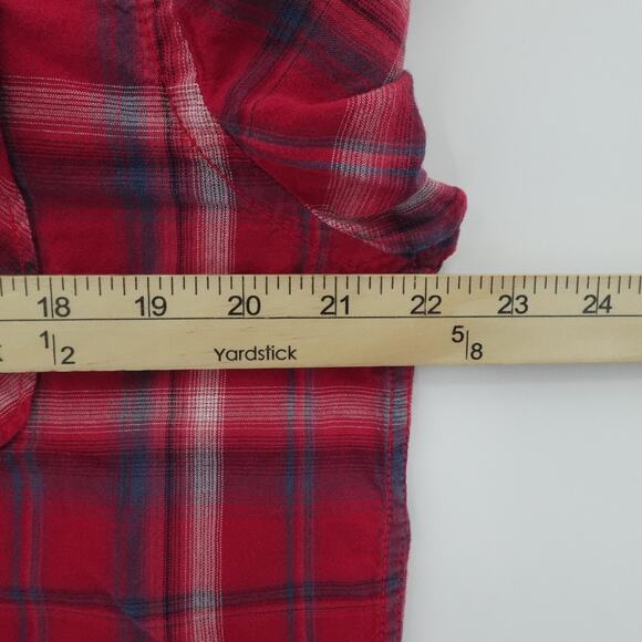 Western Pearl Snap Shirt Mens Medium Red Plaid Rockabilly Western Lightweight - Picture 4 of 10